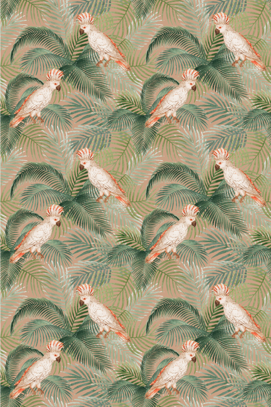 White parrots on beige palms animal vinyl rug - TenStickers