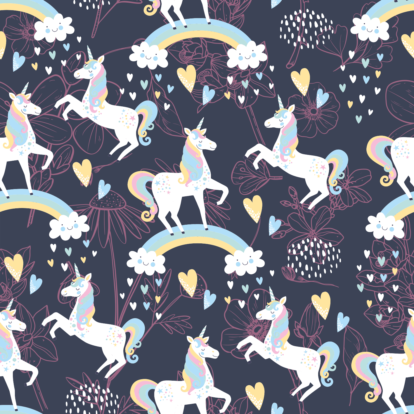 Animal vinyl rug with pink unicorn floral pattern - TenStickers