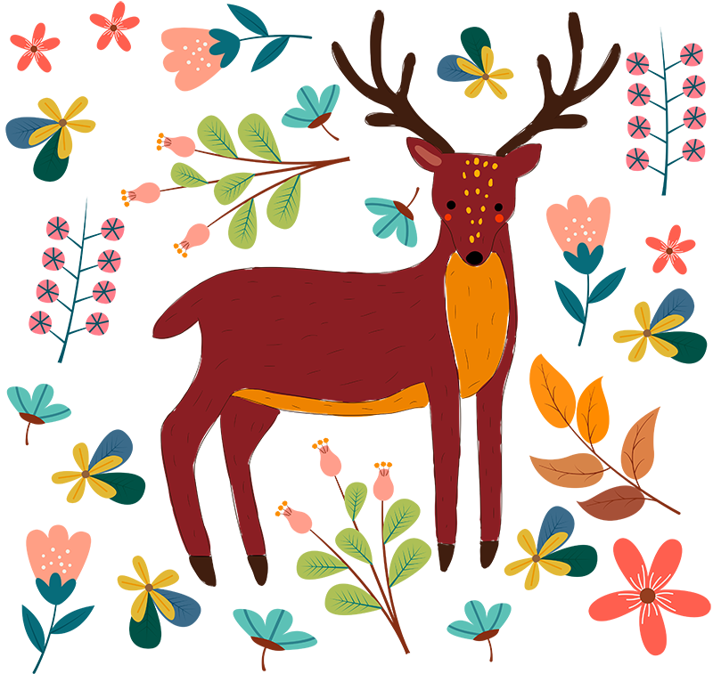 Whimsical deer illustration animal vinyl rug - TenStickers