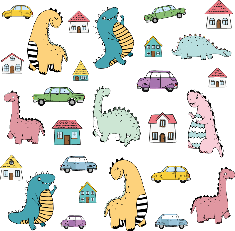 Animal vinyl rug with colorful dinosaur designs - TenStickers