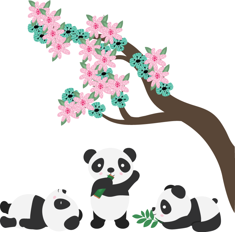 Whimsical panda clan animal vinyl rug - TenStickers