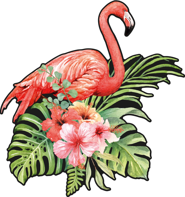 Flamingo with flowers animal vinyl rug - TenStickers