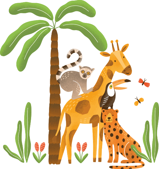 Animal vinyl rug in a whimsical jungle setting - TenStickers