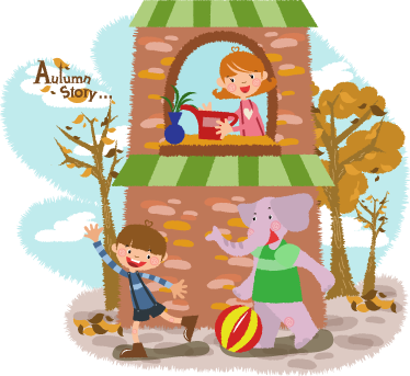 Animal vinyl rug with elephants and kids playing - TenStickers