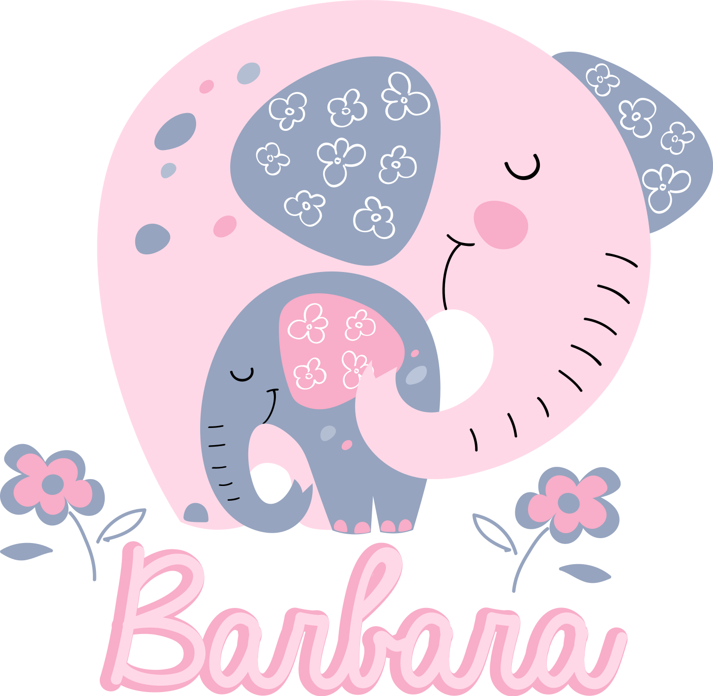 Animal vinyl rug elephants with hearts and name - TenStickers