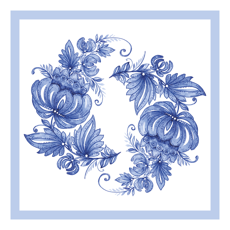 Floral blue design floral vinyl rug - TenStickers