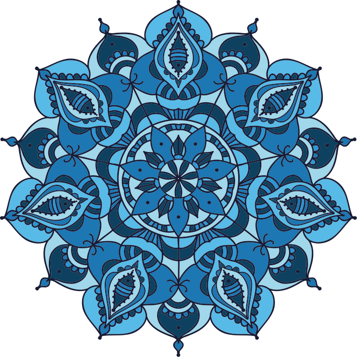 Floral vinyl rug intricate blue mandala design - TenStickers