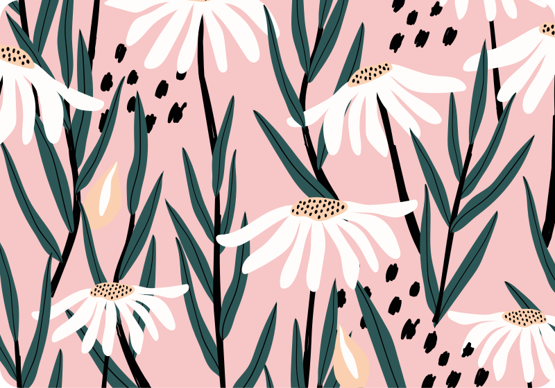 Floral vinyl rug with pink background daisies - TenStickers