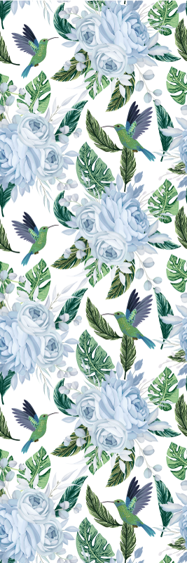 Floral vinyl rug with blue garden flowers and birds - TenStickers
