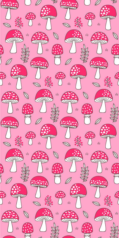 Floral vinyl rug with classical pink mushrooms - TenStickers