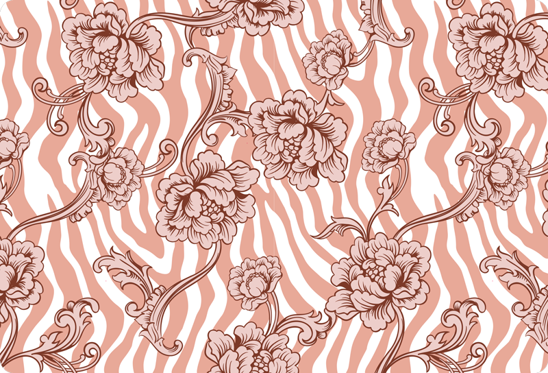 Floral vinyl rug with coral zebra print and flowers - TenStickers