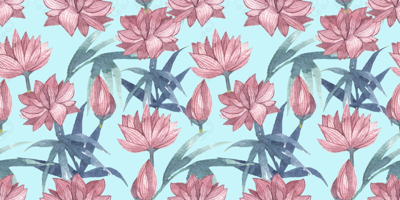 Flower vinyl rug in blue watercolor flowers - TenStickers