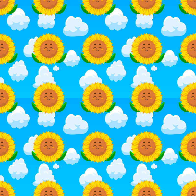 Funny yellow smiling flower in the sky floral vinyl rug - TenStickers