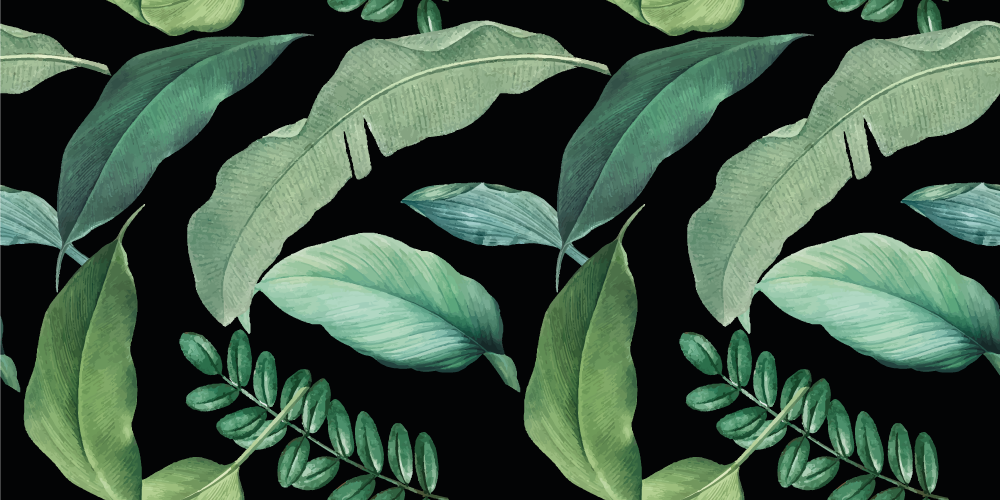 Floral vinyl rug dark gray forest leaves at night - TenStickers