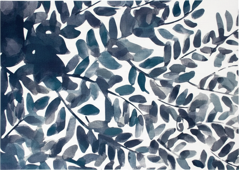 Floral vinyl rug blue watercolor leaf design - TenStickers