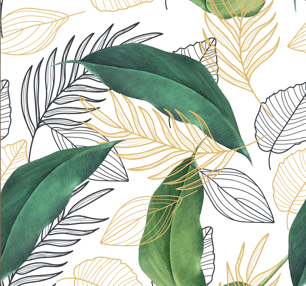 Kitchen vinyl rug with green and gold leaf art - TenStickers