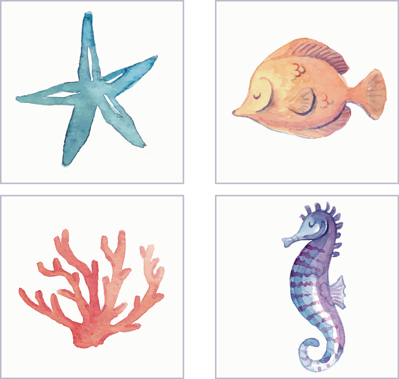 Bathroom vinyl rug with sea animals design - TenStickers