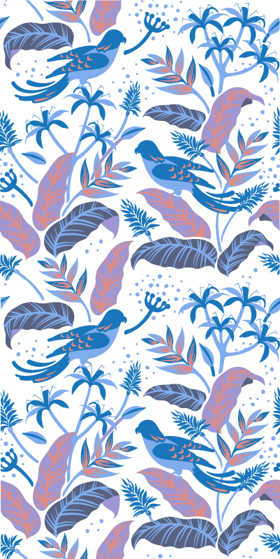 Floral vinyl rug with blue and pink birds on leaves - TenStickers