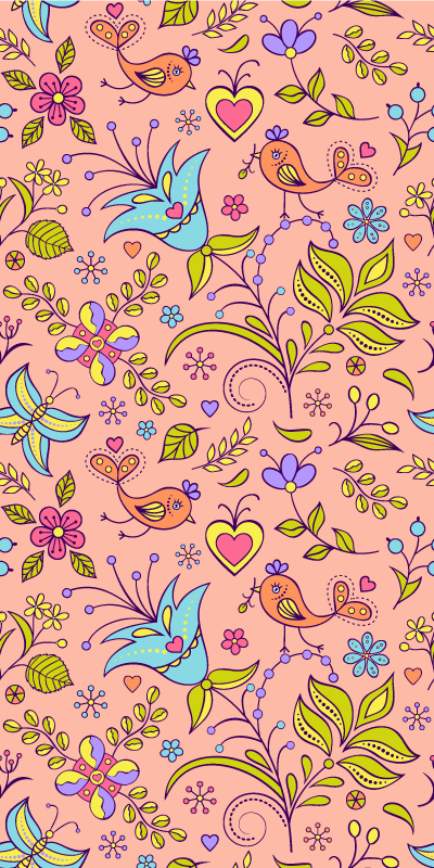 Floral vinyl rug with flora pattern, birds, and butterflies - TenStickers
