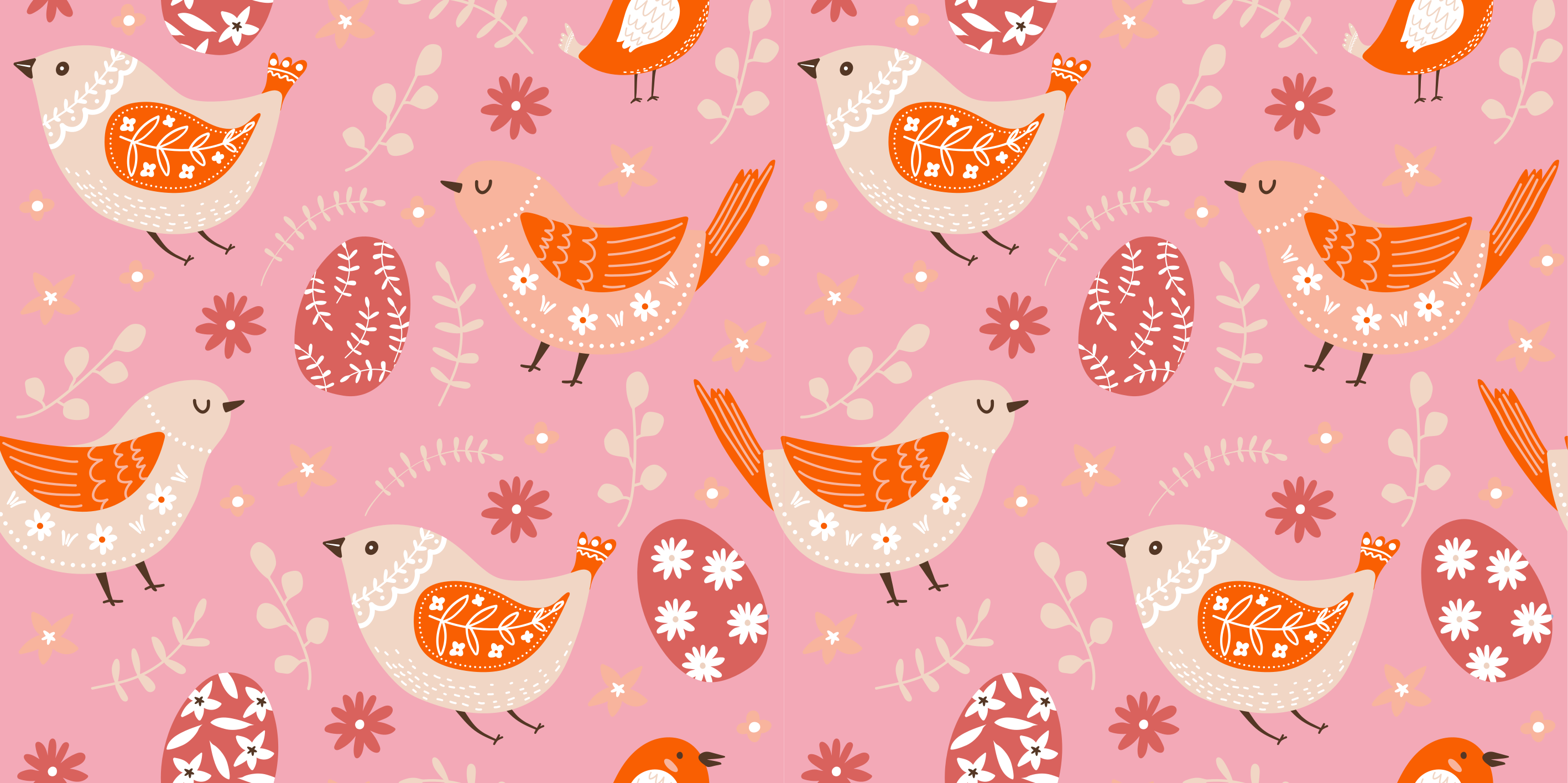 Floral vinyl rug in pink folk art with birds - TenStickers