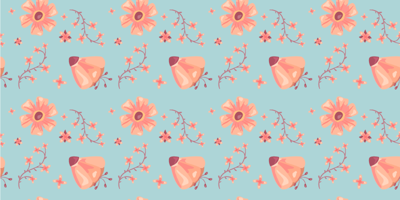 Floral vinyl rug with orange flowers on blue background - TenStickers