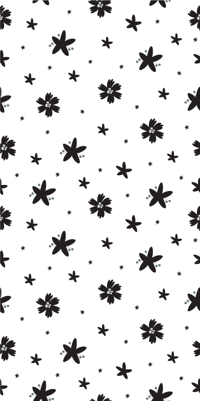 Floral vinyl rug in black and white ink pattern - TenStickers