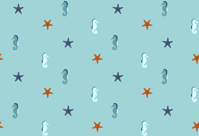 Floral vinyl rug with seahorse starfish design - TenStickers