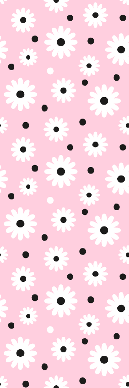 Bedroom vinyl rug with pink black dot flower design - TenStickers