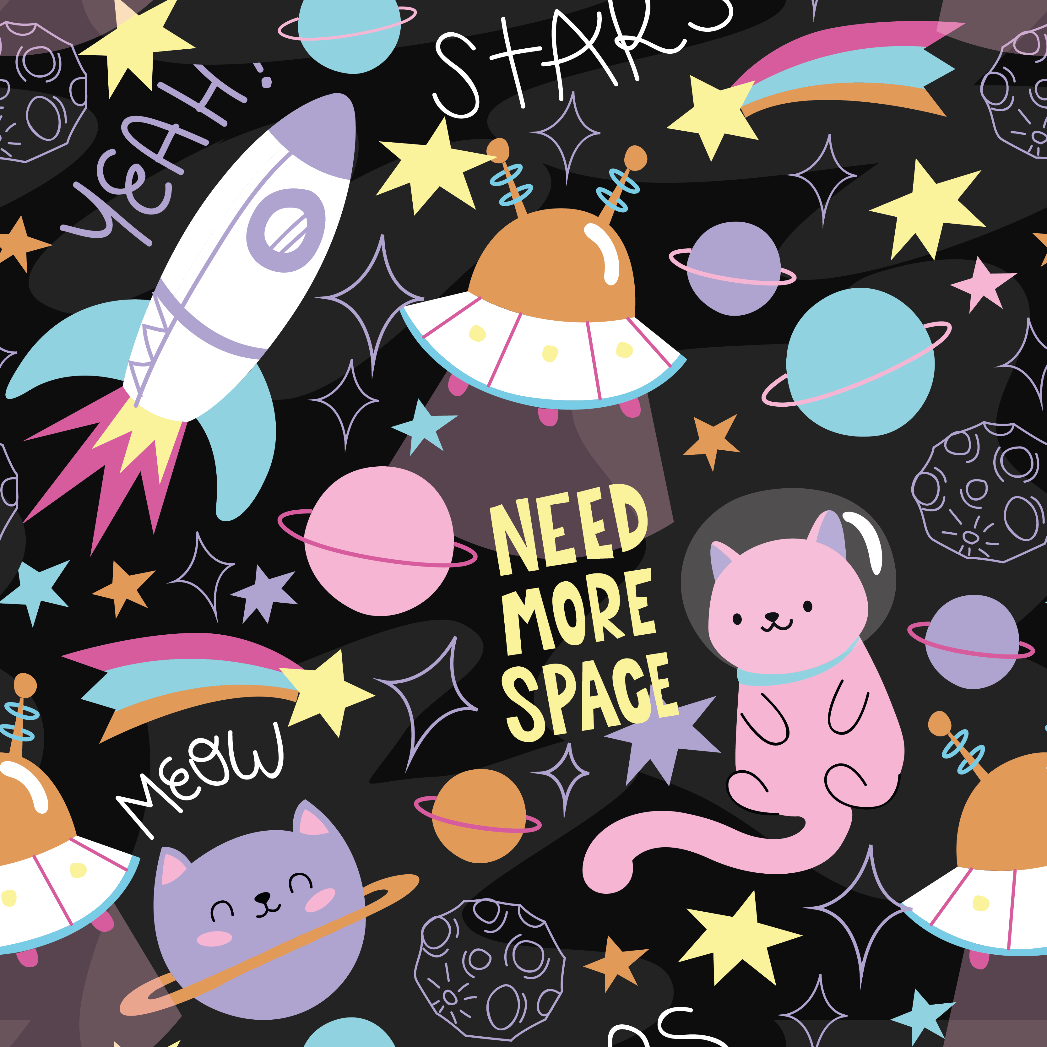 Kids vinyl rug featuring cats in space - TenStickers