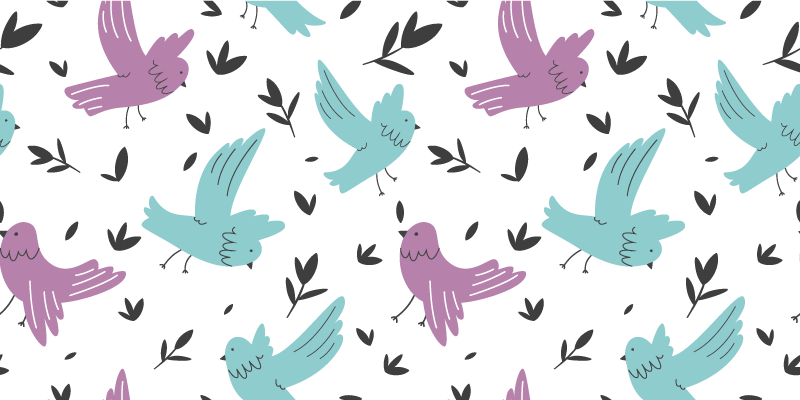 Floral vinyl rug with blue and purple birds design - TenStickers