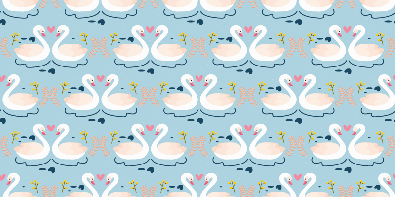 Floral vinyl rug with swans in love on blue - TenStickers
