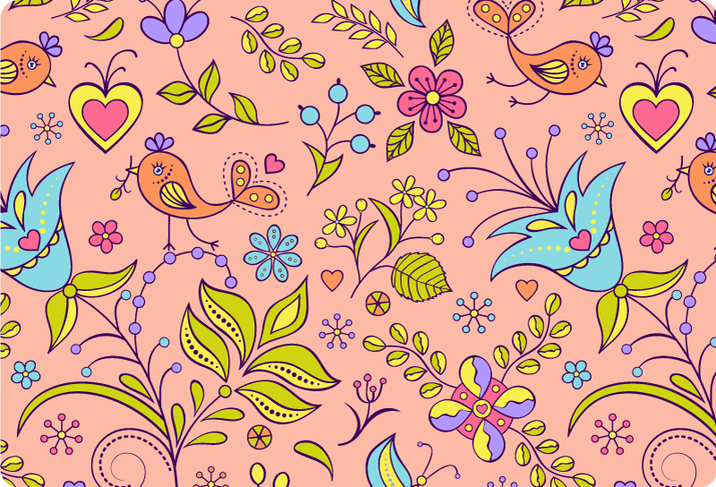 Floral vinyl rug with flora pattern, birds, and butterflies - TenStickers
