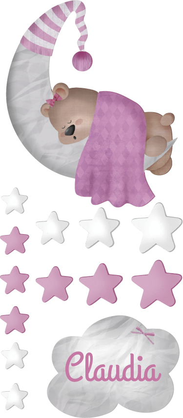 Kids vinyl rug cloud sleeping bear personalized - TenStickers