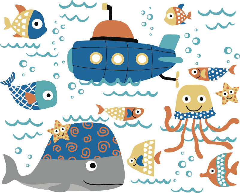 Kids vinyl rug with marine patterns - TenStickers