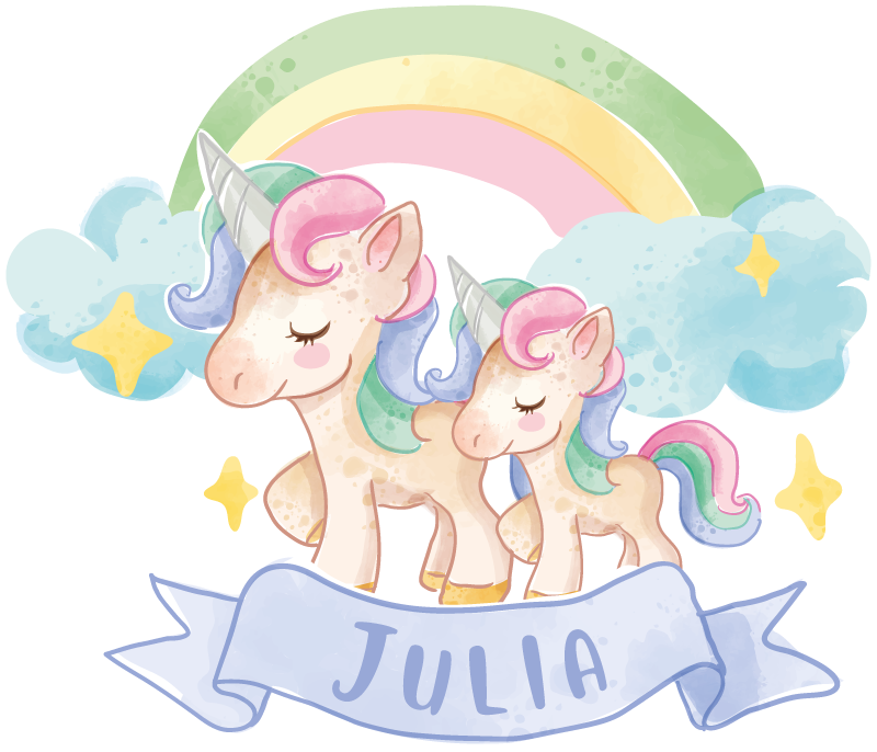 Kids vinyl rug with cheerful unicorns on a rainbow - TenStickers