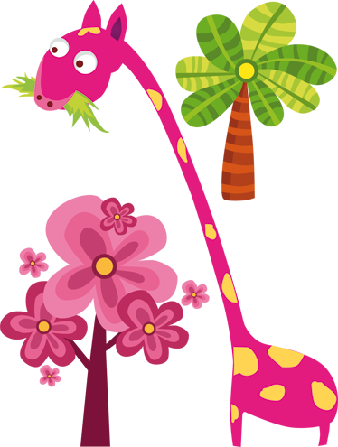 Kids vinyl rug pink giraffe eating grass - TenStickers