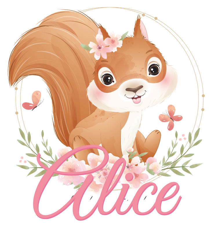 Kids vinyl rug cute squirrel for girl with name - TenStickers