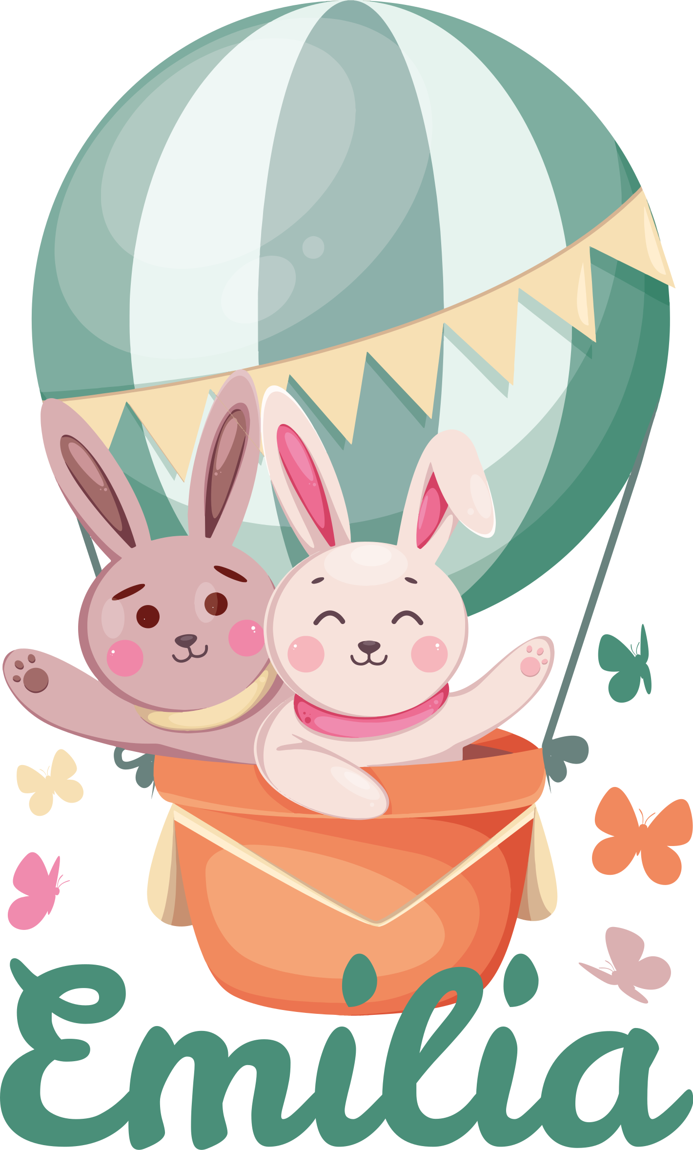 Kids vinyl rug with custom bunnies in balloon - TenStickers