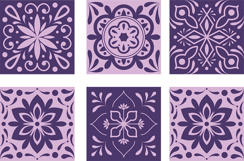 Bathroom vinyl rug in purple floral tiles - TenStickers