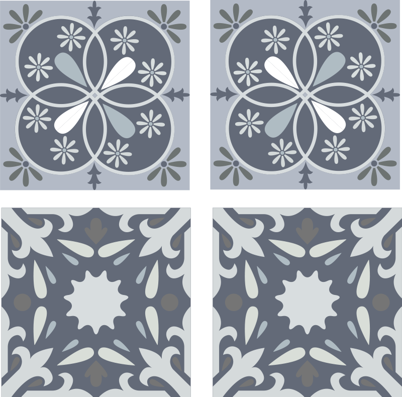 Bathroom vinyl rug blue original flower tile sticker - TenStickers