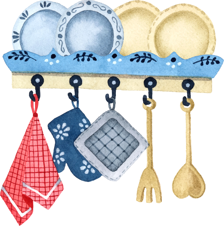 Kitchen vinyl rug hand drawn watercolor utensils - TenStickers