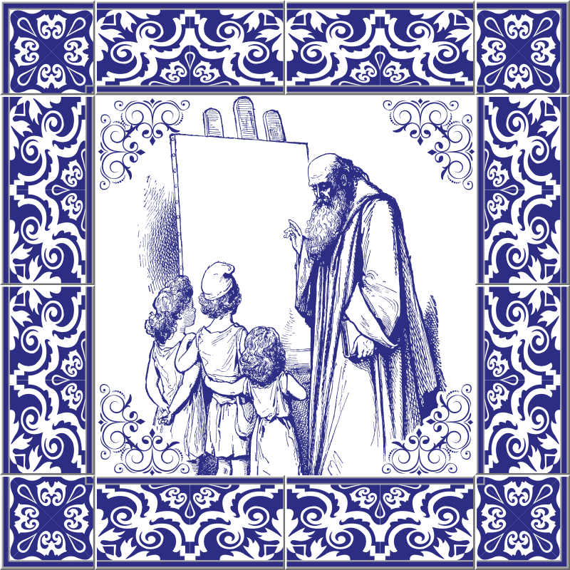 Blue delft teacher kitchen vinyl rug - TenStickers