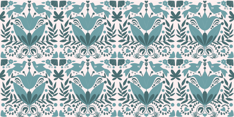Blue folk art pattern with birds kitchen vinyl rug - TenStickers
