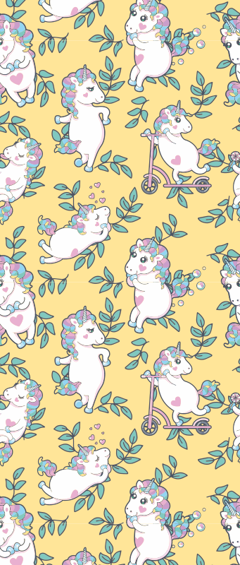 Bedroom vinyl rug with cute unicorns and leaves - TenStickers