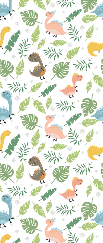 Pastel color forest with dinosaurs pattern bedroom vinyl rug - TenStickers