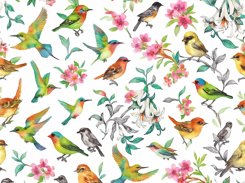 Bedroom vinyl rug in colorful nature with birds - TenStickers