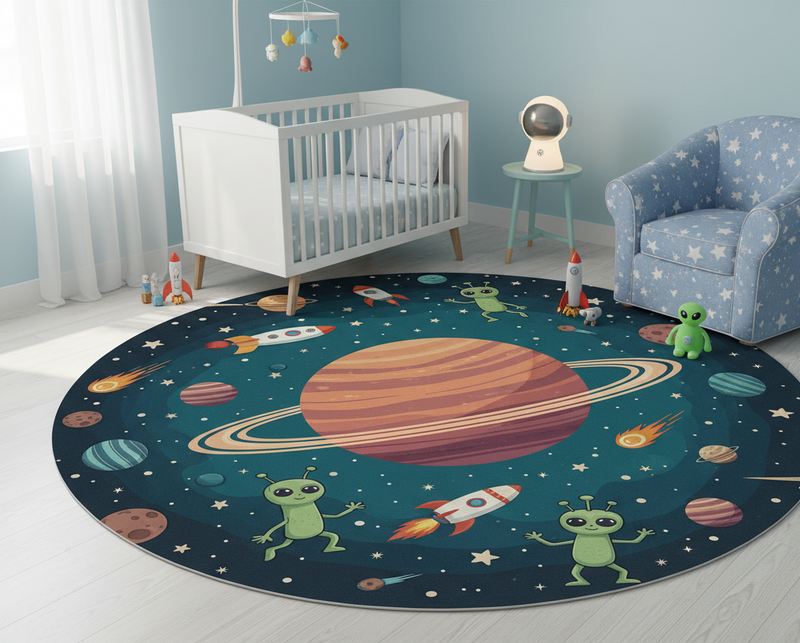 Bedroom vinyl rug featuring whimsical alien planet design - TenStickers