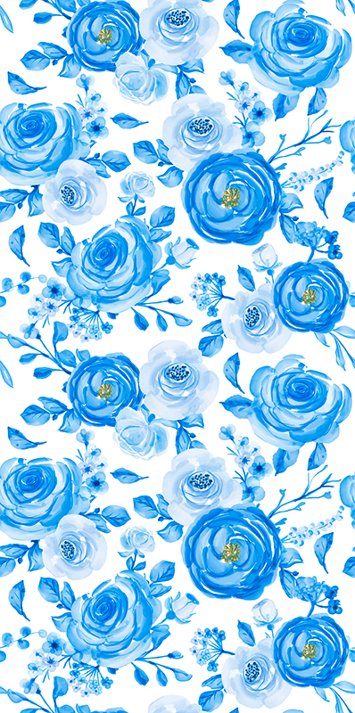 Scandinavian vinyl rug with nordic blue floral design - TenStickers