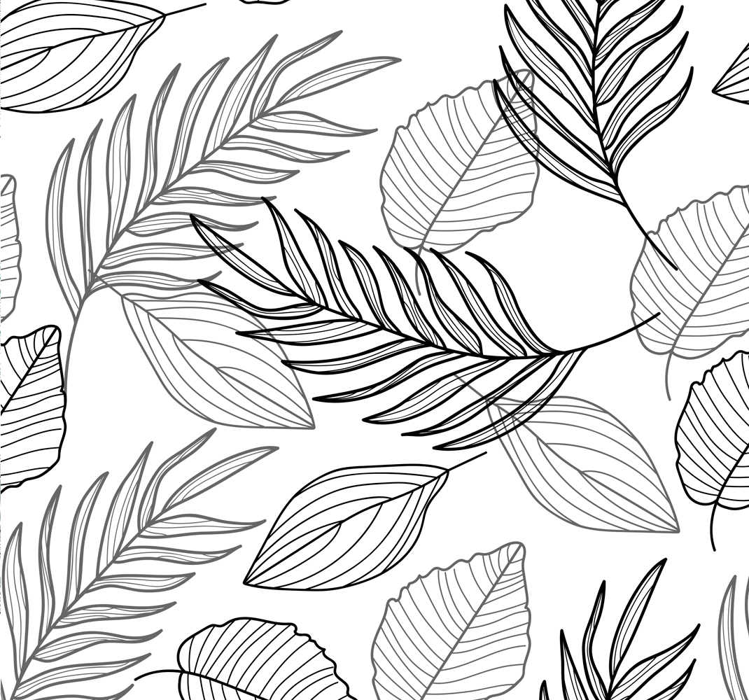 Nature vinyl rug with black and white leaf design - TenStickers
