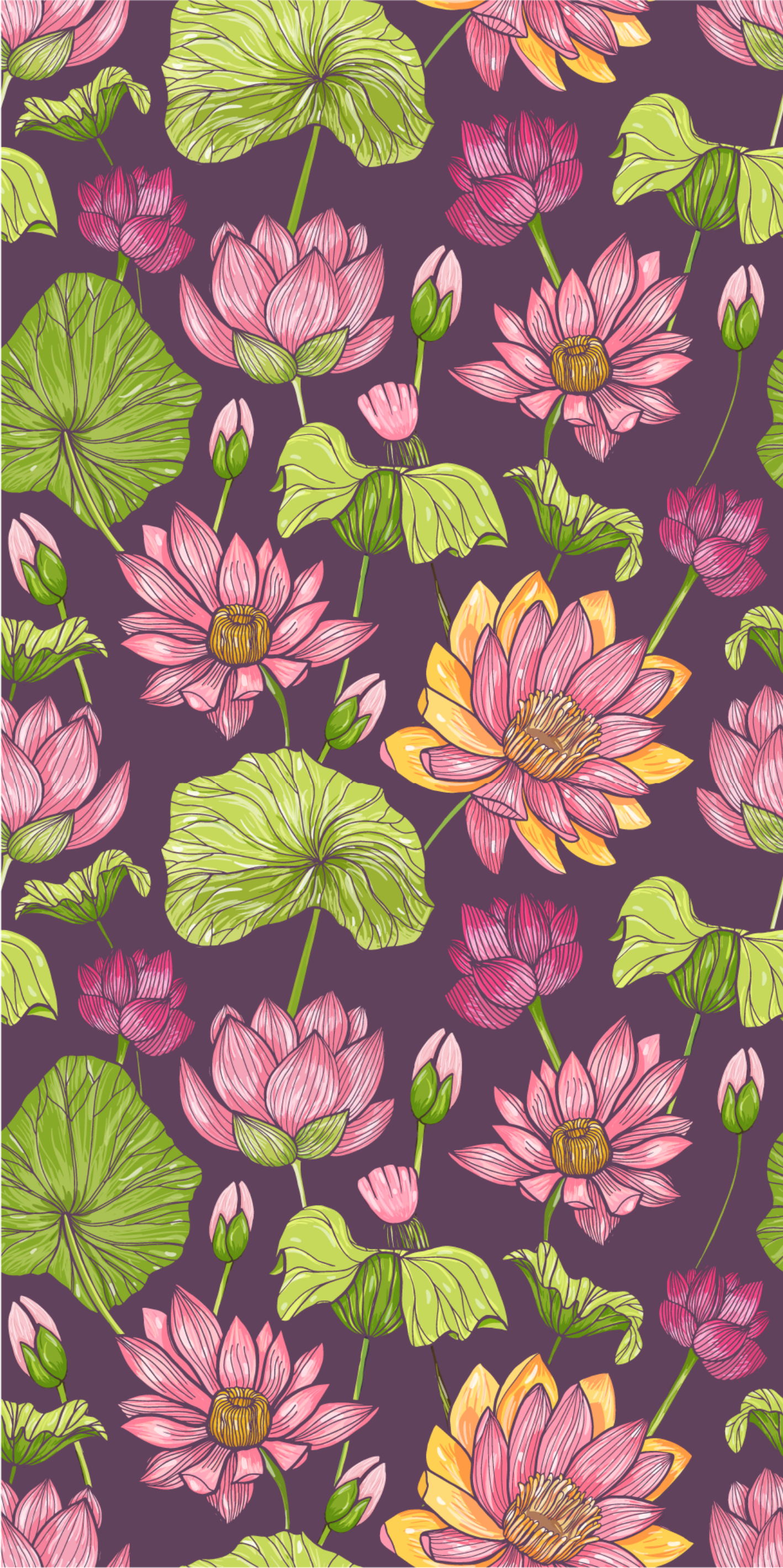 Nature vinyl rug with lotus leaves and flowers - TenStickers